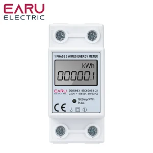 Medidor de energía eléctrica monofásico con pantalla digital EARU AC230V/110V 60A 50/60Hz, kWh